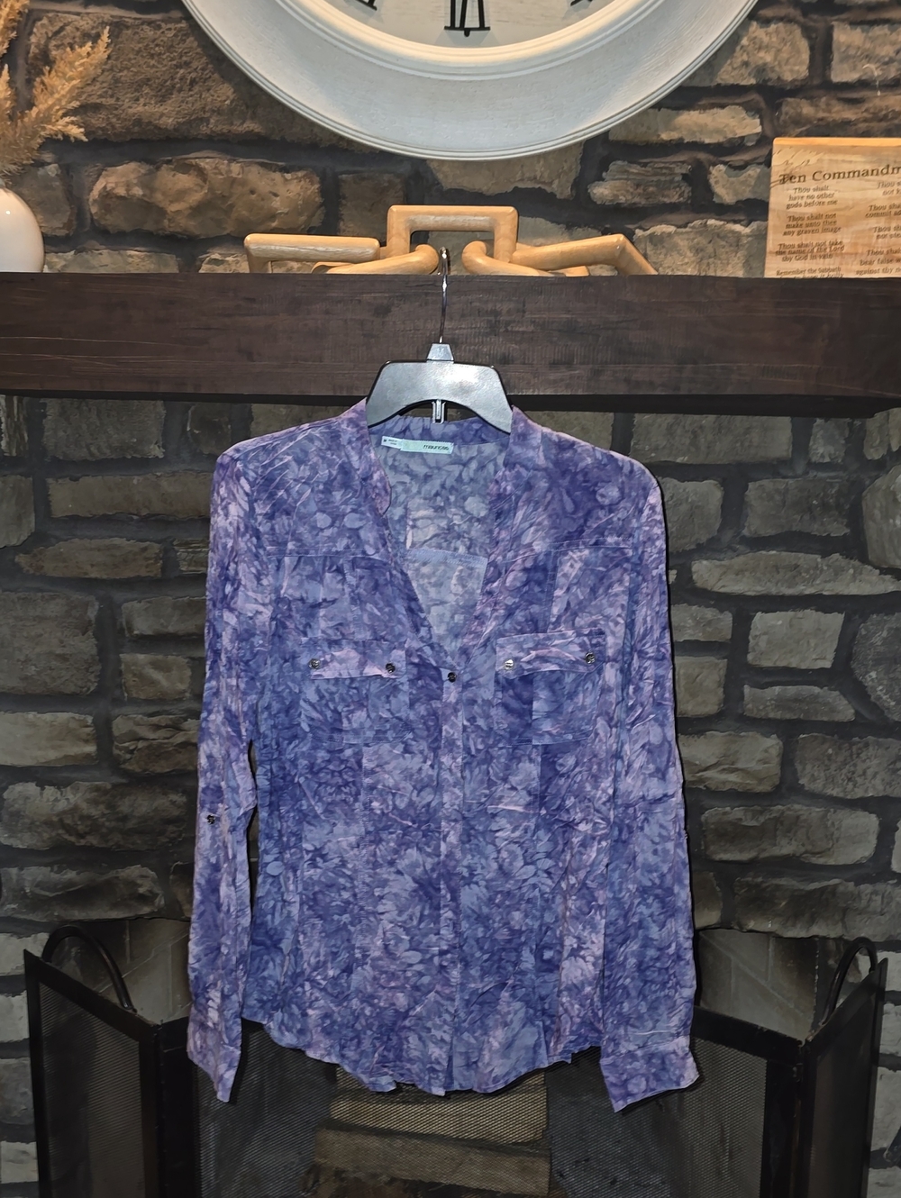 Maurices Purple Patterned Button-Down Shirt